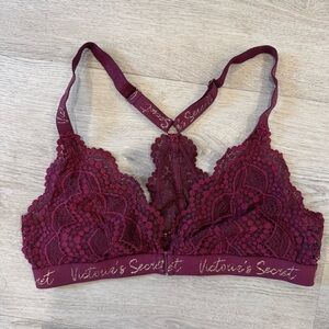 Victoria's Secret Bralette Med Plum Purple Triangle Logo Unlined Front Close